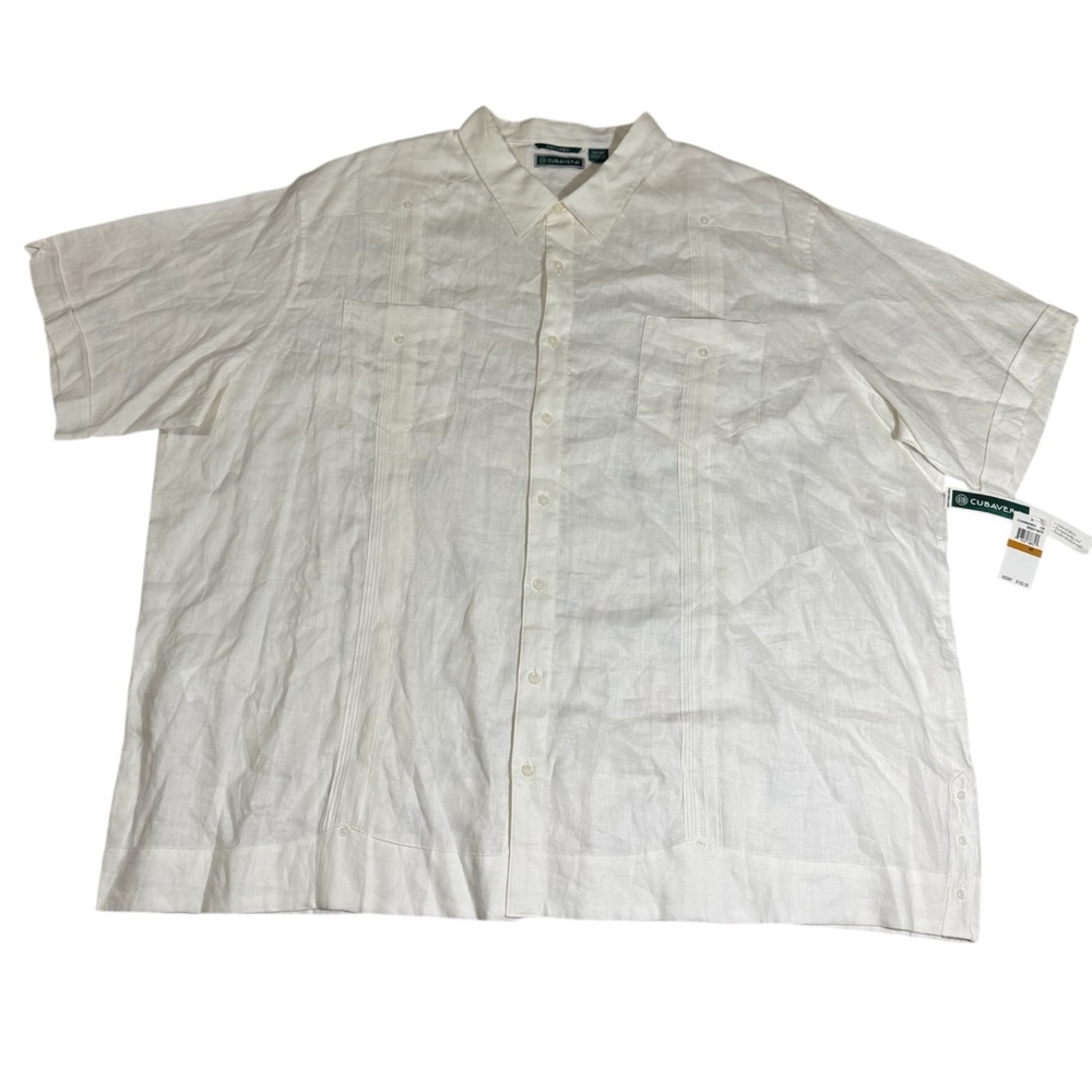 Cubavera 100% Linen Guayabera Shirt Men's 4X Big White Short Sleeve Resort NWT
